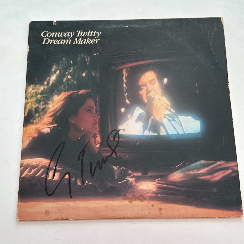 CONWAY TWITTY City Advert Sleeve SIGNED Autographed LP Dream Maker Elektra 1982